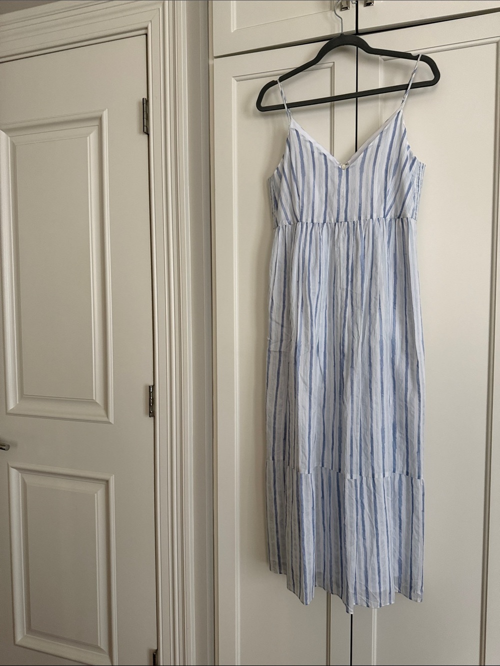 Club Monaco White and Light Blue Striped Maxi Dress
